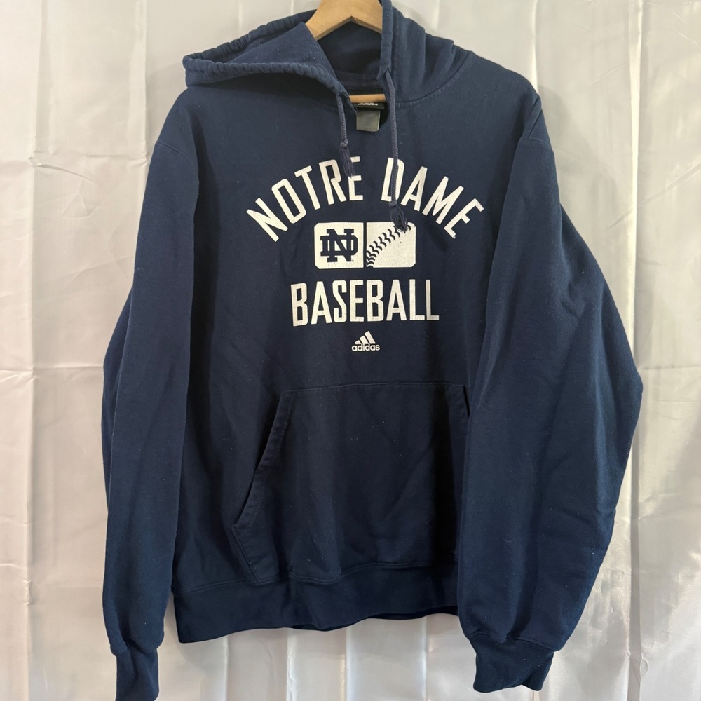 Adidas Notre Dame Baseball Hoodie Navy Blue Mens L NCAA Distressed sweatshirt